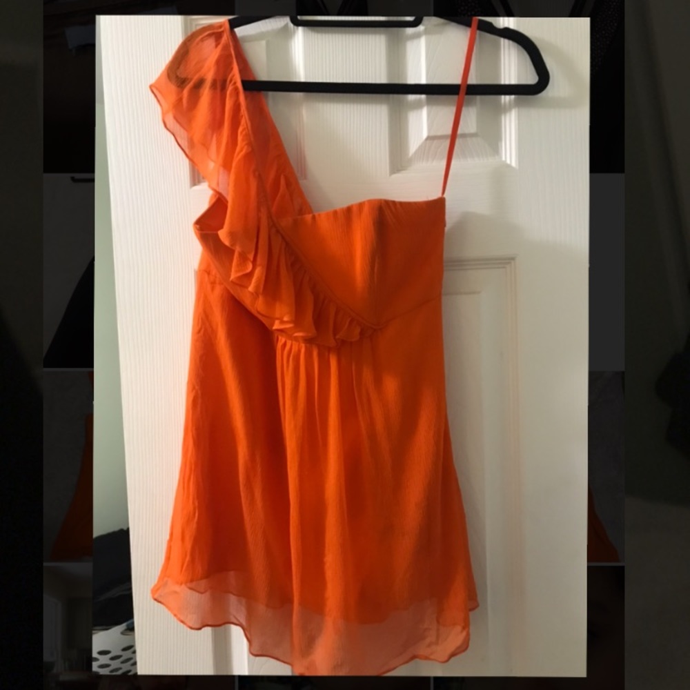 Milly New York Orange Silk One Shoulder Top